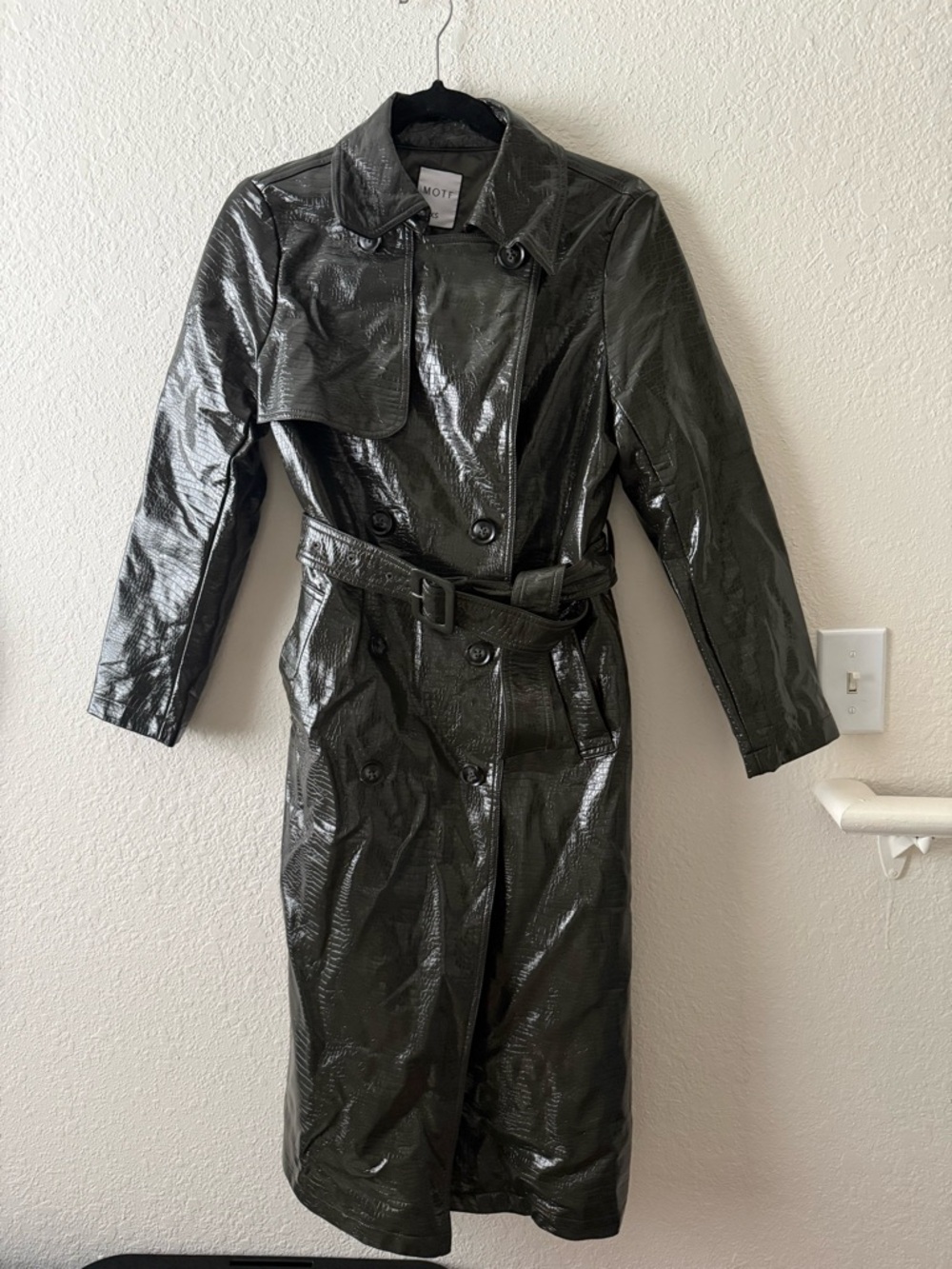 MOTF Dark Green Leather Trench Coat with Belt